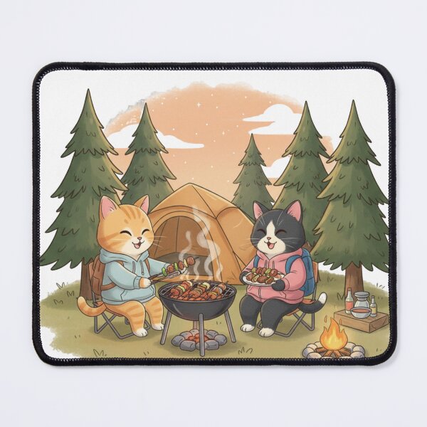 Item preview, 2 cats barbecuing in the camping area  designed and sold by  OTWOCAT.