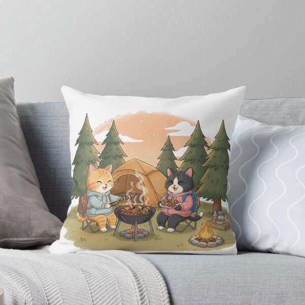 Item preview, 2 cats barbecuing in the camping area  designed and sold by  OTWOCAT.
