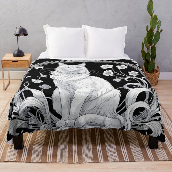 Item preview, White Cat in Monochrome Art Nouveau Design designed and sold by LEO'S CREATURE　れおずくりーちゃー.