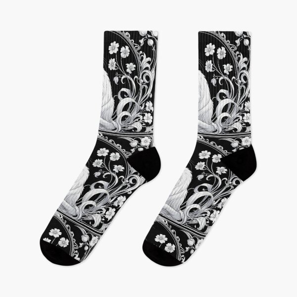 Item preview, White Cat in Monochrome Art Nouveau Design designed and sold by LEO'S CREATURE　れおずくりーちゃー.