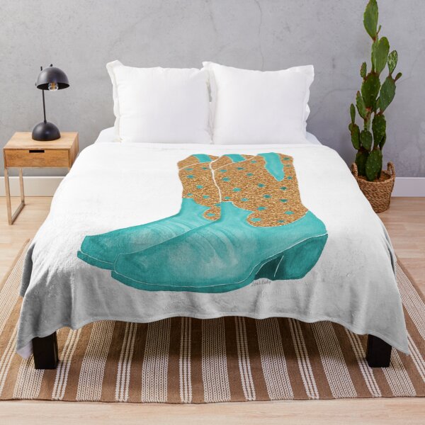 Item preview, Turquoise and Gold Cowboy Boots – Watercolor Western Rodeo Art designed and sold by CrookedThistleStudio.
