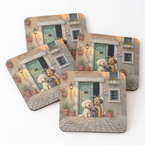 Item preview, Three Dogs in Front of the Rustic Door designed and sold by Whimsical Hug.