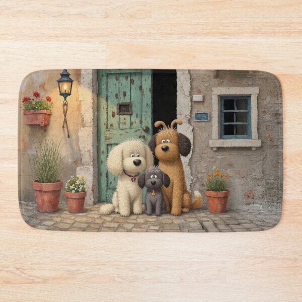 Item preview, Three Dogs in Front of the Rustic Door designed and sold by Whimsical Hug.