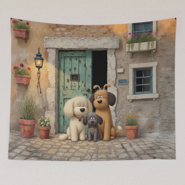 Item preview, Three Dogs in Front of the Rustic Door designed and sold by Whimsical Hug.