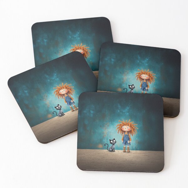 Item preview, Curly Girl and Her Curious Cat designed and sold by Whimsical Hug.