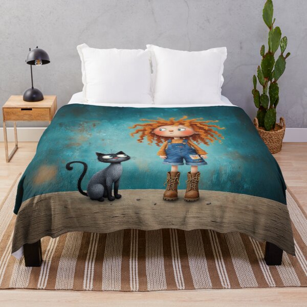 Item preview, Curly Girl and Her Curious Cat designed and sold by Whimsical Hug.