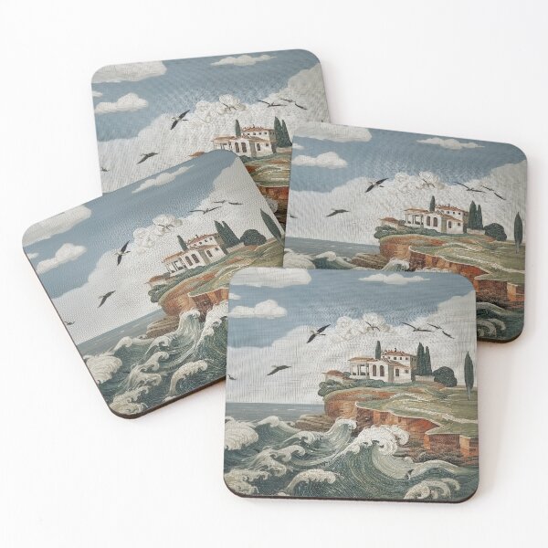 Item preview, Waves Crashing Against the Promontory (Roman Mosaic Art) designed and sold by sageartz-wisdom.