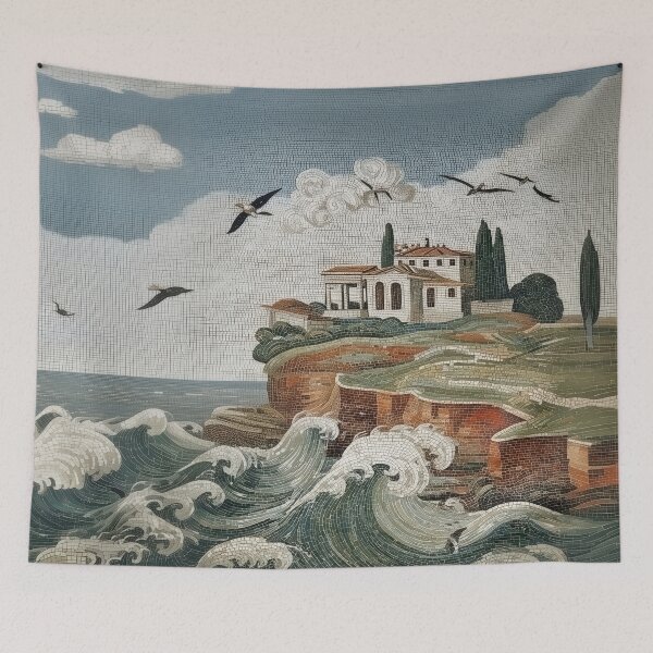 Item preview, Waves Crashing Against the Promontory (Roman Mosaic Art) designed and sold by sageartz-wisdom.