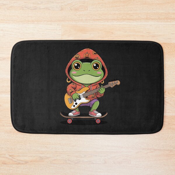 Item preview, Cute Chibi Frog Halloween – Red Pumpkin Hoodie Bass Guitar Cartoon designed and sold by ColorSplash123.