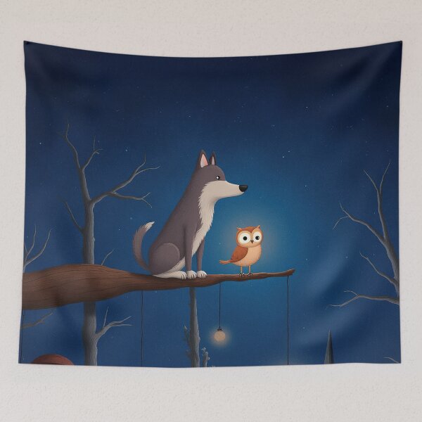 Item preview, Wolf and Owl Under the Night Sky designed and sold by Whimsical Hug.