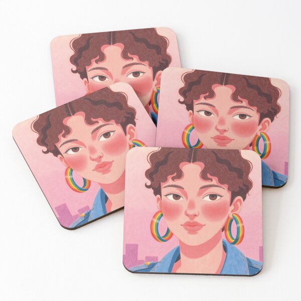 Item preview, lesbian woman, rainbow earrings designed and sold by Mauswohn.