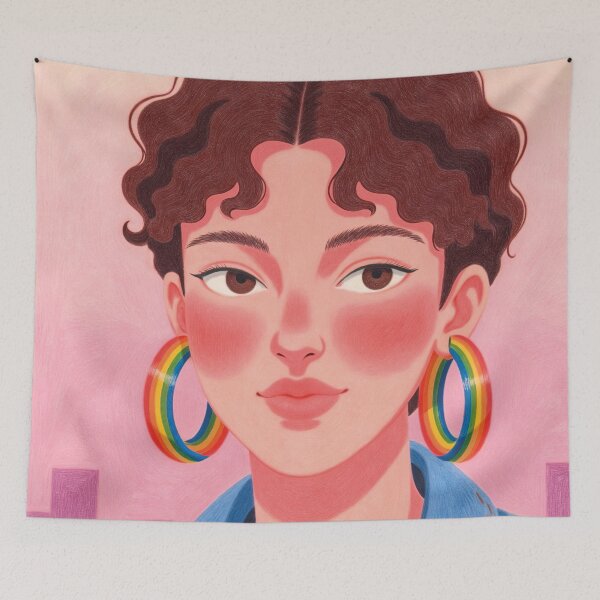 Item preview, lesbian woman, rainbow earrings designed and sold by Mauswohn.