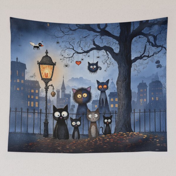 Item preview, Midnight Cats Under the Lamp designed and sold by Whimsical Hug.