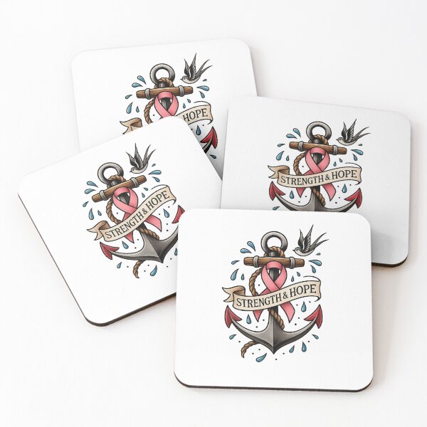 Item preview, Hope Anchored – Breast Cancer Awareness Tattoo Flash Design designed and sold by ClassroomInk.