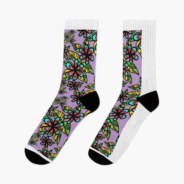 Item preview, Light purple background with floral and leaf lines, emphasizing colorful fabric lines and patterns. designed and sold by Toyney.