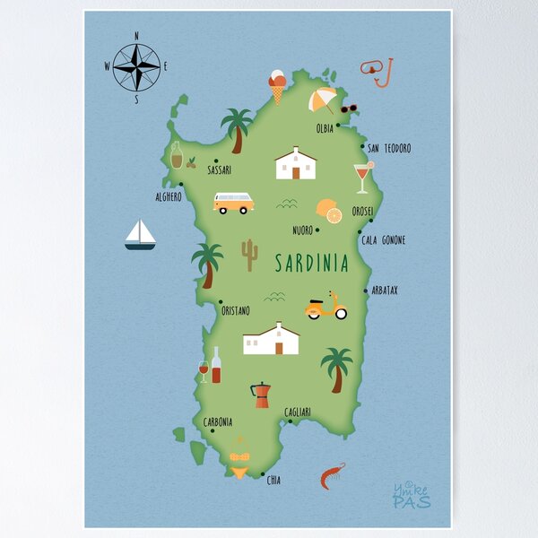 Item preview, Illustrated map of Sardinia designed and sold by ymkesinfogr.