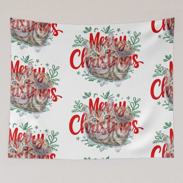 Item preview, Cat wishing Merry Christmas designed and sold by Kinkalow.