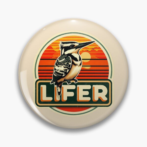 Item preview, Pied Kingfisher LIFER – Retro Birdwatching Sticker designed and sold by The Digital Compass.