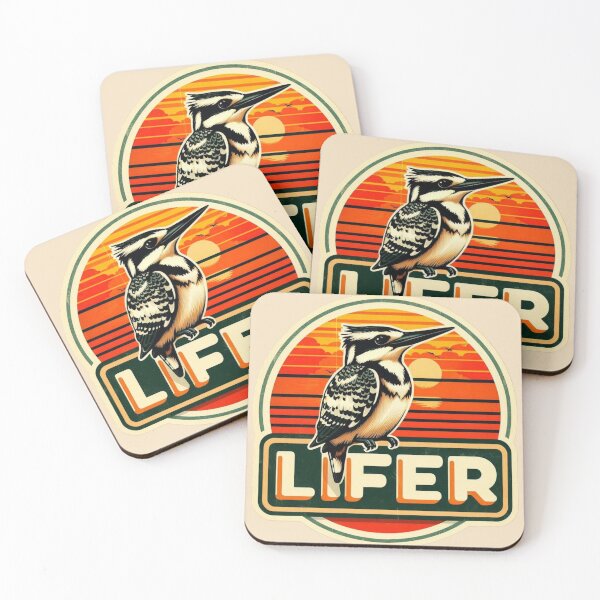Item preview, Pied Kingfisher LIFER – Retro Birdwatching Sticker designed and sold by The Digital Compass.