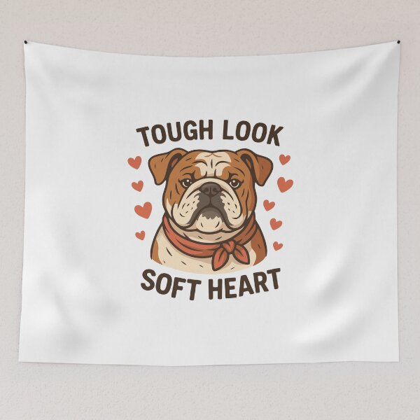 Item preview, Tough Look Soft Heart Bulldog Portrait with Orange Hearts Funny Pet Owner Saying Art designed and sold by SvgmagicArt.