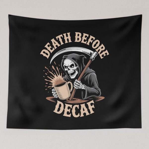 Item preview, skeleton coffee - death before decaf - gothic coffee - caffeine skeleton - spooky coffee - coffee and bones - skull coffee - skeleton espresso - halloween coffee - bone tired coffee wired designed and sold by JansenGS.