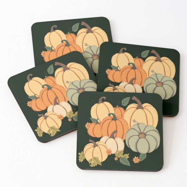 Item preview, Colorful Pumpkin Illustration Pattern | Dark Green Background designed and sold by UnhingedBird.