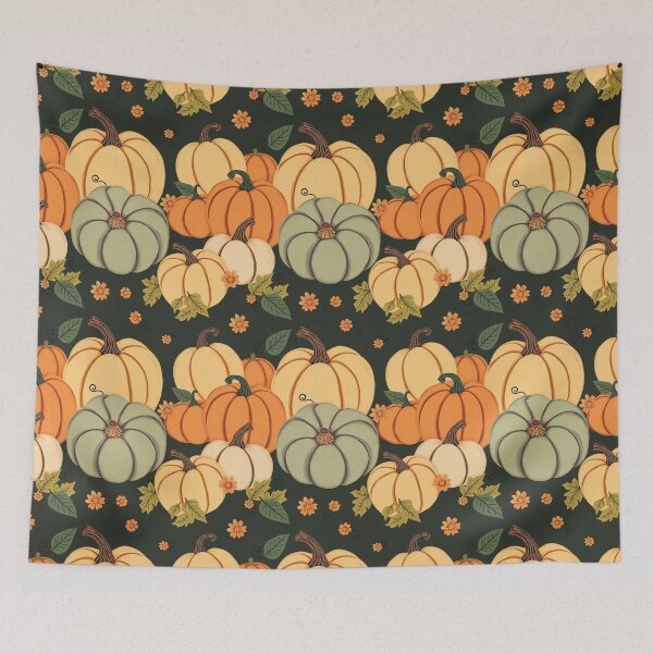 Item preview, Colorful Pumpkin Illustration Pattern | Dark Green Background designed and sold by UnhingedBird.