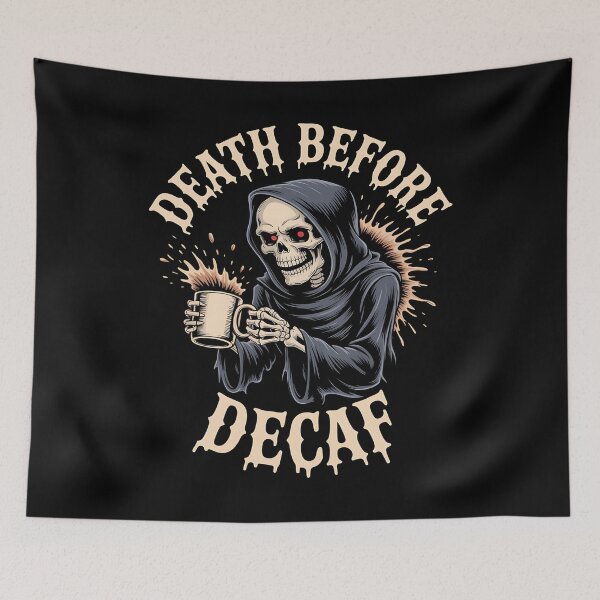 Item preview, skeleton coffee - death before decaf - gothic coffee - caffeine skeleton - spooky coffee - coffee and bones - skull coffee - skeleton espresso - halloween coffee - bone tired coffee wired designed and sold by JansenGS.