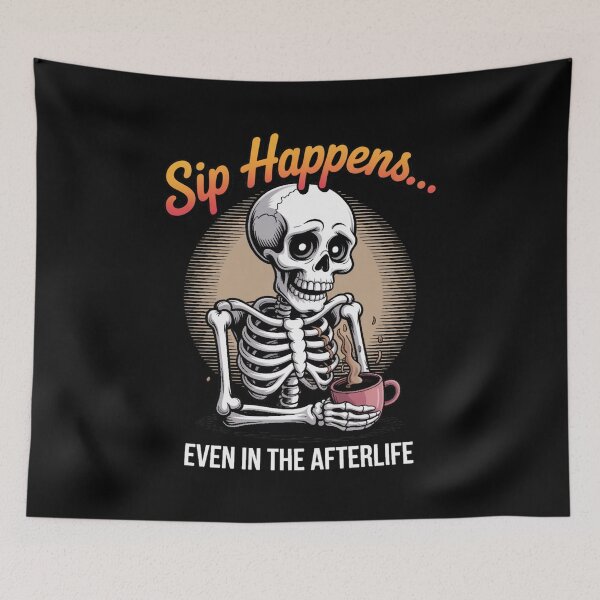 Item preview, skeleton coffee - death before decaf - gothic coffee - caffeine skeleton - spooky coffee - coffee and bones - skull coffee - skeleton espresso - halloween coffee - bone tired coffee wired designed and sold by JansenGS.