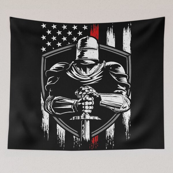 Item preview, Knight Warrior American Flag Red line designed and sold by Dan Dee.