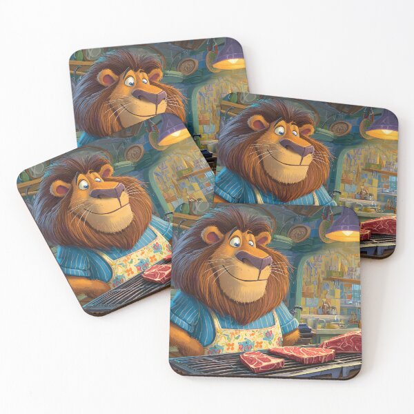 Item preview, A Lion Chef in a Cozy Kitchen Preparing Meat designed and sold by Artessie.