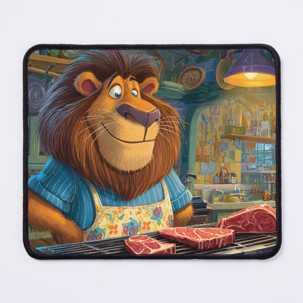 Item preview, A Lion Chef in a Cozy Kitchen Preparing Meat designed and sold by Artessie.