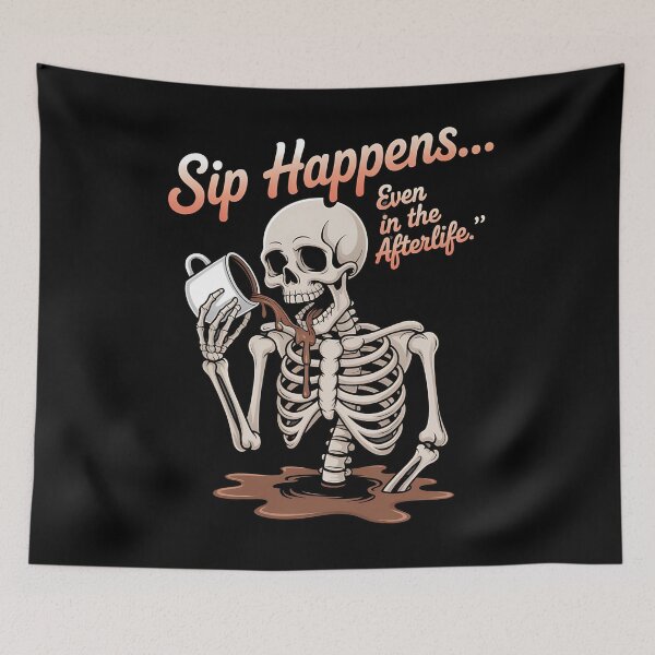 Item preview, skeleton coffee - death before decaf - gothic coffee - caffeine skeleton - spooky coffee - coffee and bones - skull coffee - skeleton espresso - halloween coffee - bone tired coffee wired designed and sold by JansenGS.