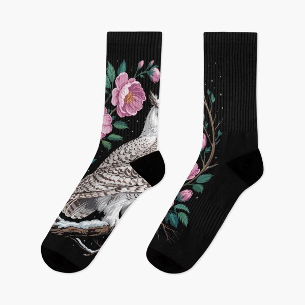 Item preview, Snowy Owl with Pink Roses – Elegant Winter Nature Art designed and sold by WitchyWhisper.