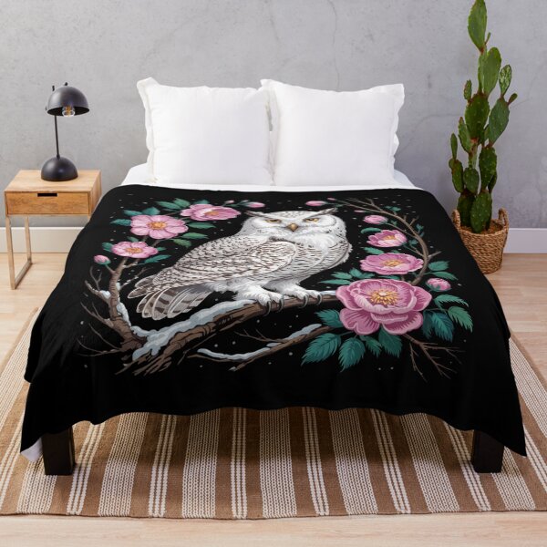 Item preview, Snowy Owl with Pink Roses – Elegant Winter Nature Art designed and sold by WitchyWhisper.