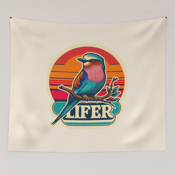 Item preview, Lilac-breasted Roller LIFER – Retro Birdwatching Sticker designed and sold by The Digital Compass.