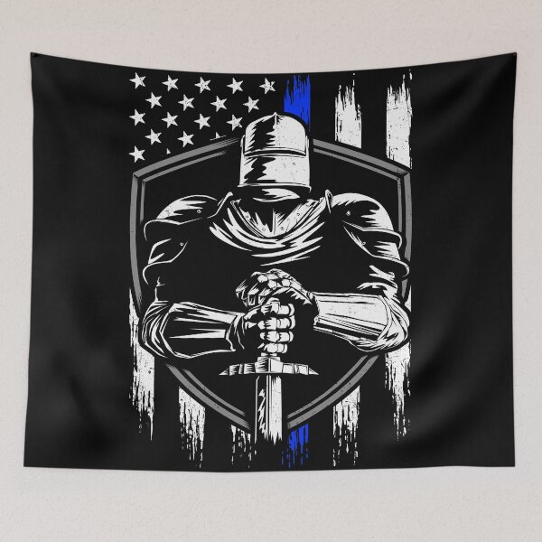 Item preview, Knight Warrior American Flag Blue line designed and sold by Dan Dee.