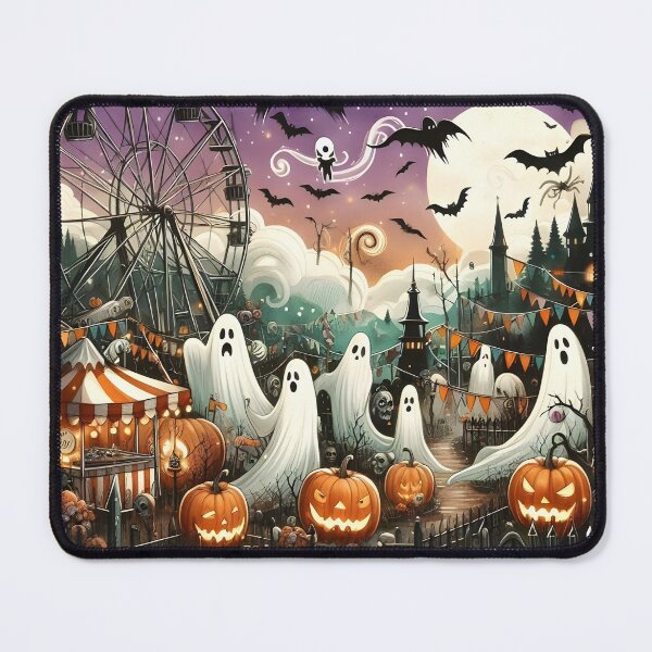 Item preview, Whimsical Halloween Carnival with Ghosts and Pumpkins. designed and sold by The-T-In-Retro.