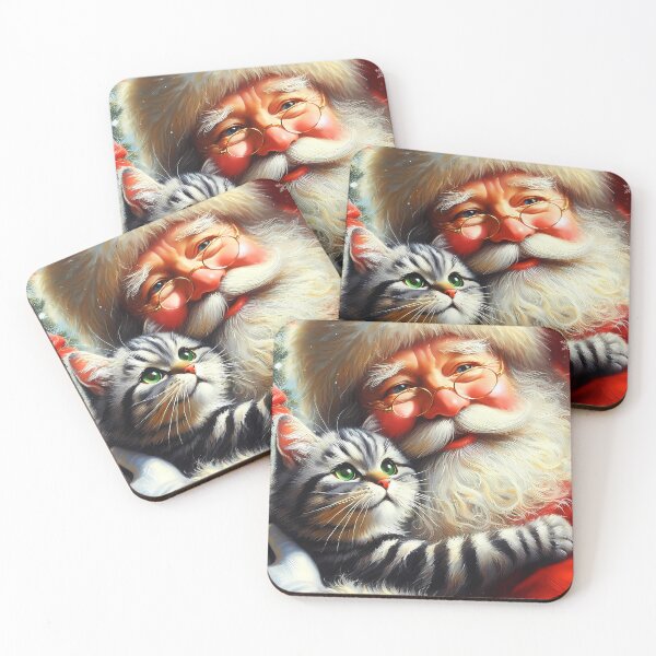 Item preview, Grey tabby cat embrace with Santa Claus 2:3 card version layout designed and sold by EmeraldeaDesign.