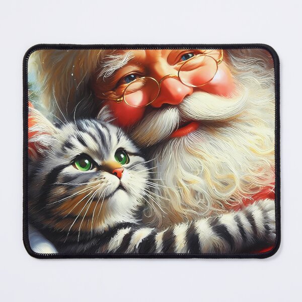 Item preview, Grey tabby cat embrace with Santa Claus 2:3 card version layout designed and sold by EmeraldeaDesign.
