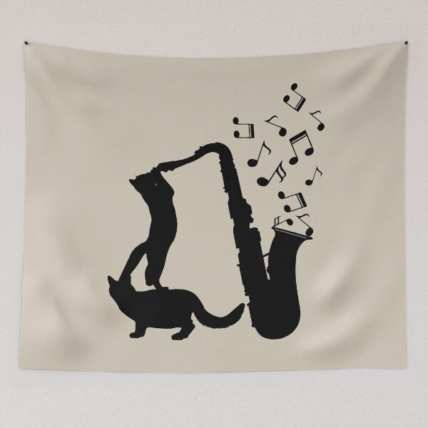 Item preview, Cats Playing Saxophone And Music Notes designed and sold by Primroaddesigns.
