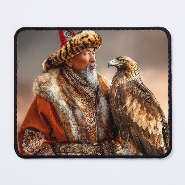 Item preview, Elderly Man with Eagle in Traditional Fur Outfit designed and sold by Artessie.