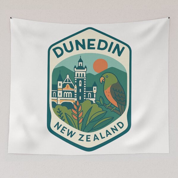 Item preview, Dunedin New Zealand Railway Castle and Kākā Parrot designed and sold by Places On Earth.