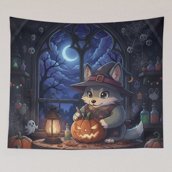 Item preview, Cute wolf and the Halloween designed and sold by RayzuCosmicShop.