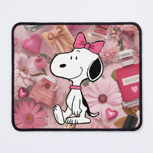 Item preview, girly snoopy surrounded by everything that makes us girls— pink hearts, nail polish, daisies, perfume bottles, bows, lip gloss, butterflies, and sparkles. designed and sold by Kitty Kat.
