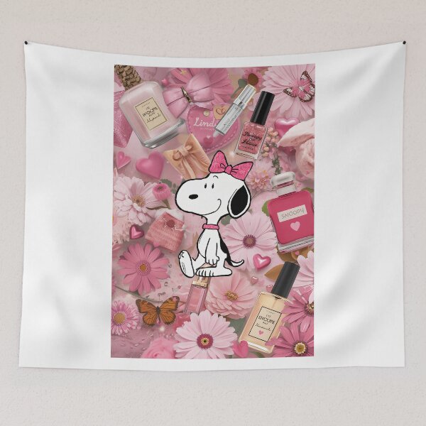 Item preview, girly snoopy surrounded by everything that makes us girls— pink hearts, nail polish, daisies, perfume bottles, bows, lip gloss, butterflies, and sparkles. designed and sold by Kitty Kat.