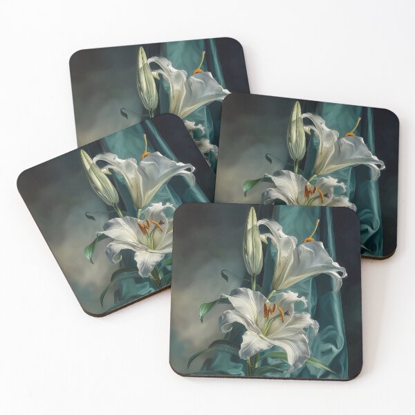 Item preview, Elegant White Lilies with Teal Drapery designed and sold by PetsArt.
