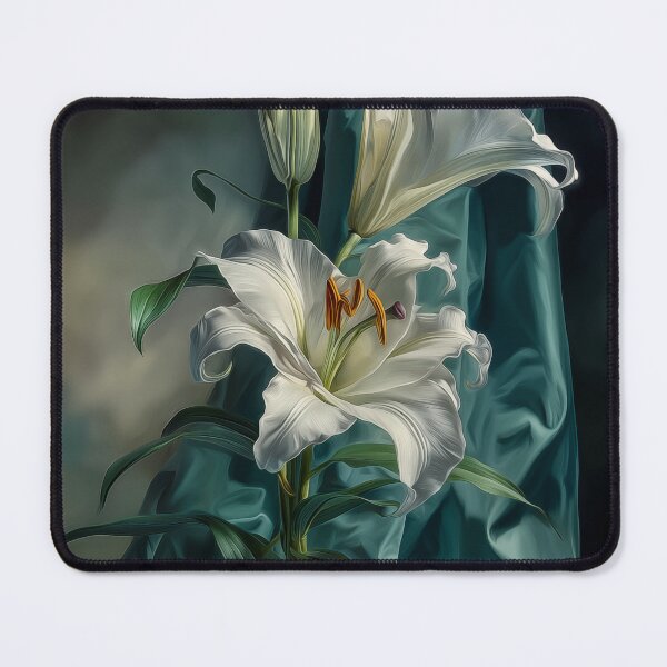 Item preview, Elegant White Lilies with Teal Drapery designed and sold by PetsArt.