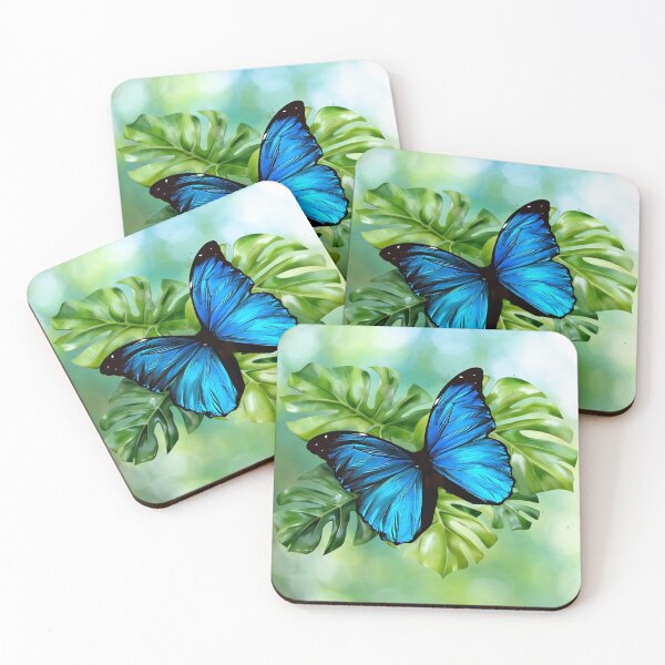 Item preview, Blue Morpho butterfly among tropical leaves designed and sold by SOFIKACR.