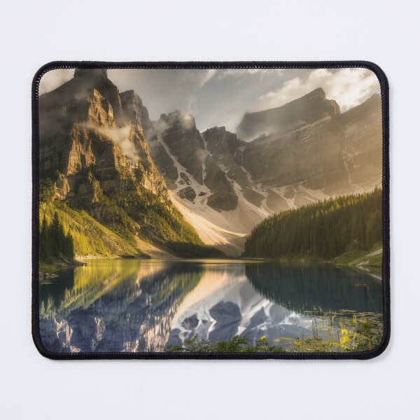 Item preview, Golden Hour Mountain Lake Wall Art – Sunrise Reflection Alpine Canvas Print designed and sold by jazzyfunky.